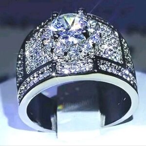 Elegant Men's Silvery Diamond Wedding  Ring Sz 11